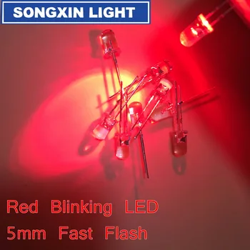 100ks 5mm Červené Svetlo Emitujúce Diódy Automatické Blikajúce LED Flash Control Bliká 5 mm Blikať LED Diodo 1.5 HZ danshan R