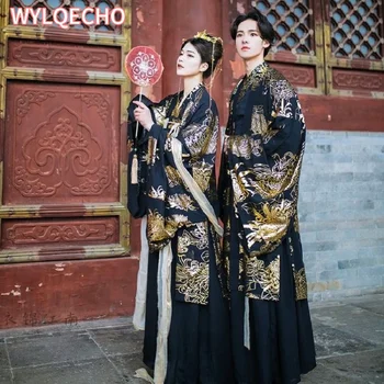 Staré Čínske Tradičné Šaty Black Hanfu Sady Párové Oblečenie pre Pár Halloween Cosplay Kostým Orientálny Tanec Muži Ženy