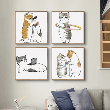Baby Škôlky Wall Art Plagát, Tlač Legrační Karikatúra Mačka Plátno na Maľovanie Dekoratívne Obrázky pre Deti Spálňa Domov Moderný Dekor Umenie